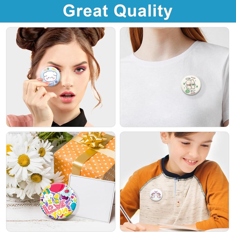 KUNTAERY 200 Sets 1.25 Inch Button Maker Supplies, 32mm Round Badge Parts with Metal Covers, Plastic Pin Backs, Clear Film & Blank Paper, Perfect for Button Maker Machine & Badge Press - Image 5